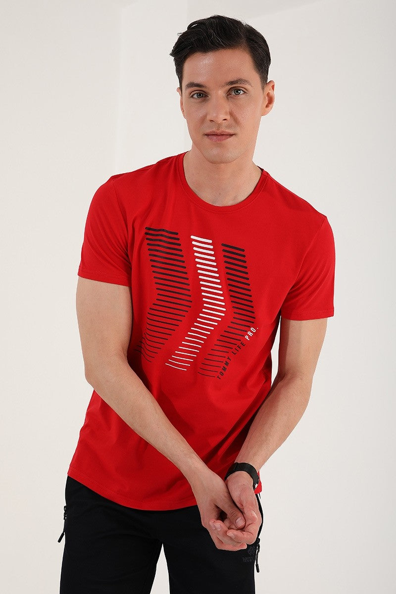 TMY Red Mixed Letter Number Printed Comfort Fit O Neck Men's T-Shirt - 87960 - Cape Girardeau