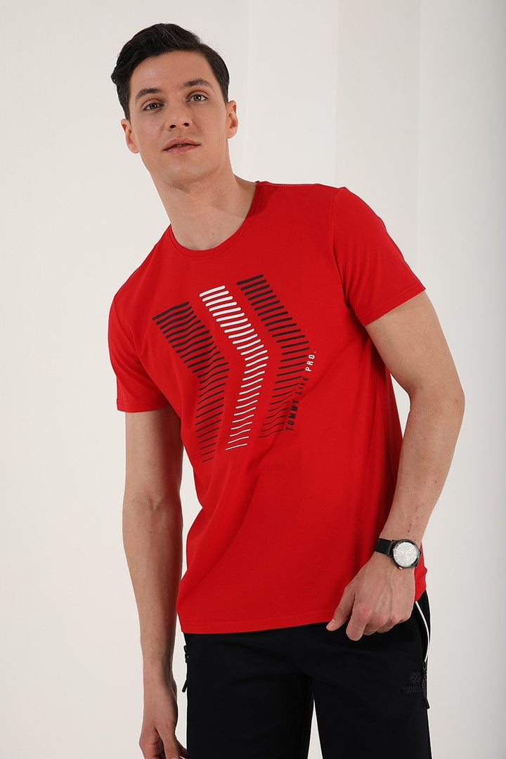 TMY Red Mixed Letter Number Printed Comfort Fit O Neck Men's T-Shirt - 87960 - Cape Girardeau