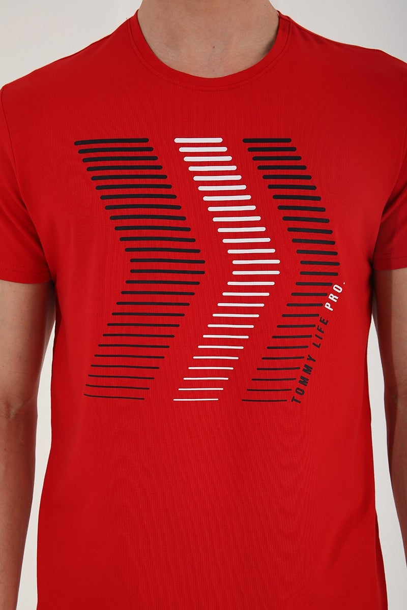 TMY Red Mixed Letter Number Printed Comfort Fit O Neck Men's T-Shirt - 87960 - Cape Girardeau