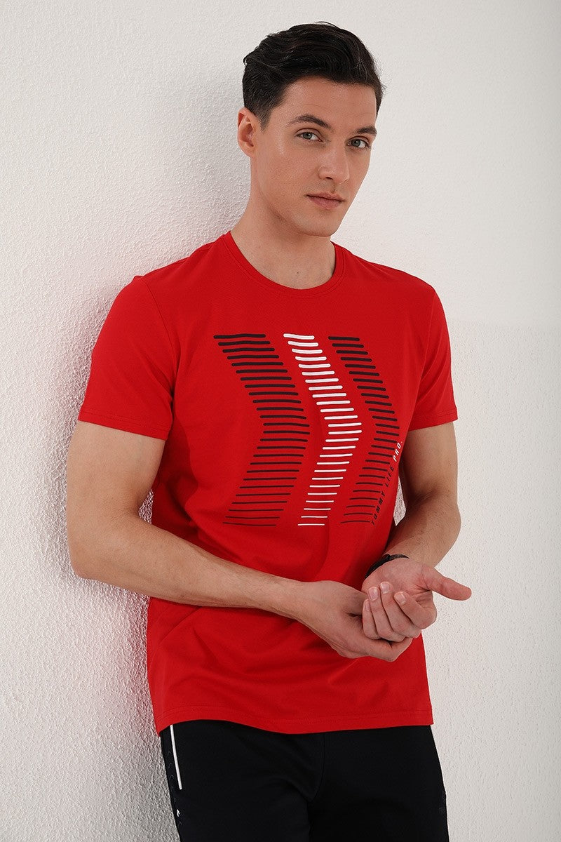 TMY Red Mixed Letter Number Printed Comfort Fit O Neck Men's T-Shirt - 87960 - Cape Girardeau