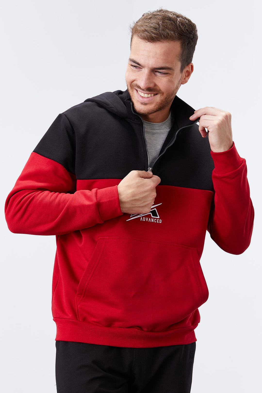 TMY Red Men's Half Zip Standard Fit Hooded Sweatshirt - 88033 - Elkhart