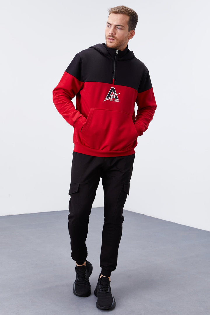 TMY Red Men's Half Zip Standard Fit Hooded Sweatshirt - 88033 - Elkhart