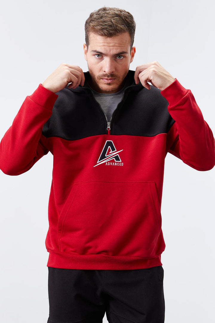 TMY Red Men's Half Zip Standard Fit Hooded Sweatshirt - 88033 - Elkhart