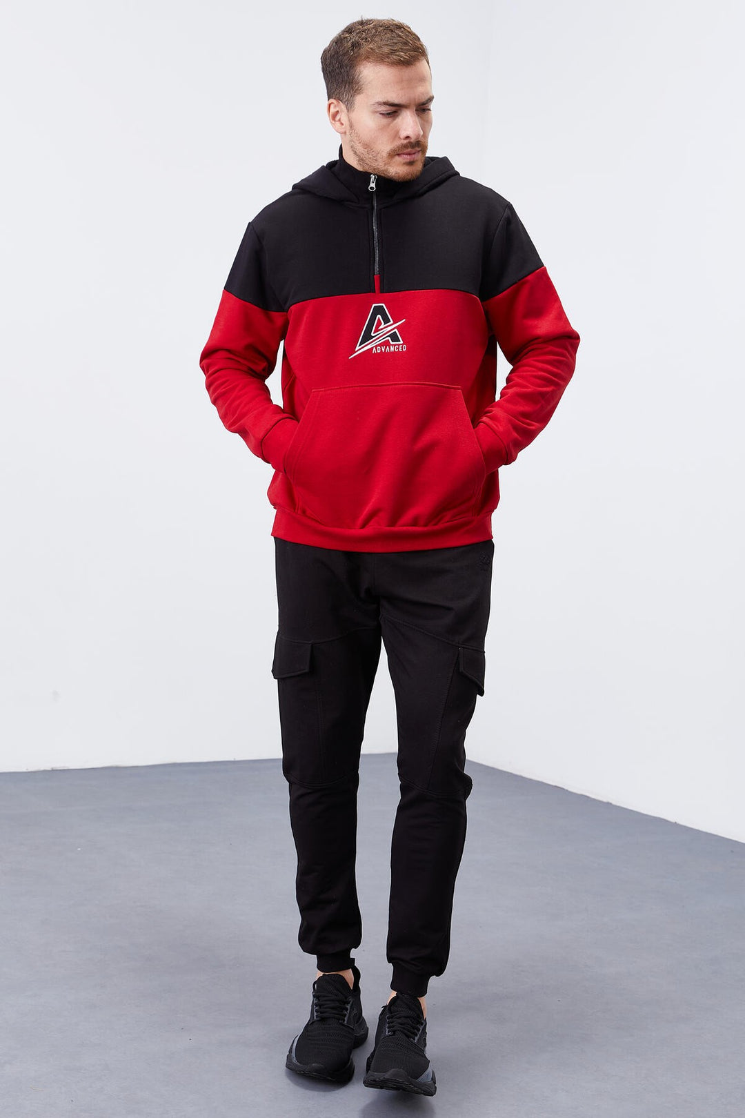 TMY Red Men's Half Zip Standard Fit Hooded Sweatshirt - 88033 - Elkhart