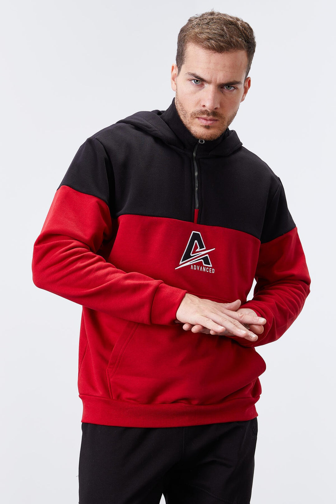 TMY Red Men's Half Zip Standard Fit Hooded Sweatshirt - 88033 - Elkhart
