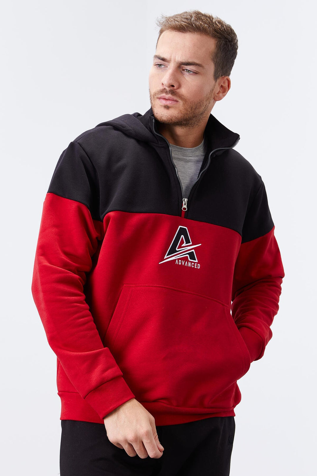 TMY Red Men's Half Zip Standard Fit Hooded Sweatshirt - 88033 - Elkhart