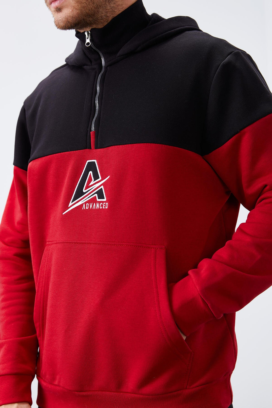 TMY Red Men's Half Zip Standard Fit Hooded Sweatshirt - 88033 - Elkhart