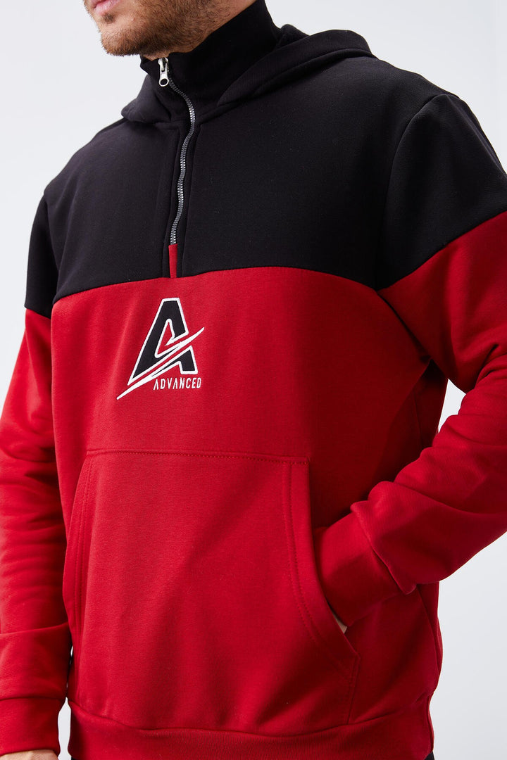 TMY Red Men's Half Zip Standard Fit Hooded Sweatshirt - 88033 - Elkhart