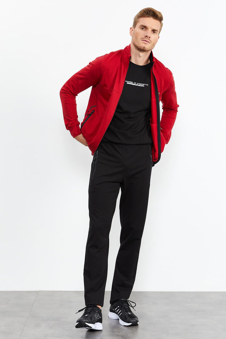 TMY Red - Black High Neck Zippered Standard Fit Classic Cuff Men's Tracksuit Set - 85152 - Capelle aan den IJssel