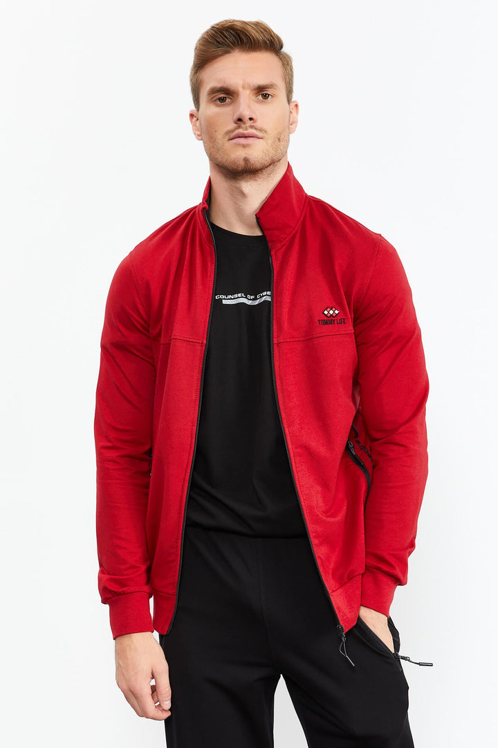 TMY Red - Black High Neck Zippered Standard Fit Classic Cuff Men's Tracksuit Set - 85152 - Capelle aan den IJssel