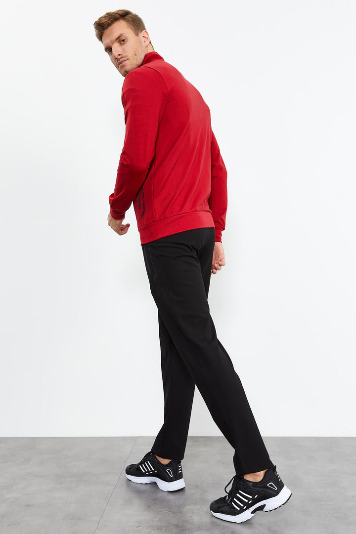 TMY Red - Black High Neck Zippered Standard Fit Classic Cuff Men's Tracksuit Set - 85152 - Capelle aan den IJssel