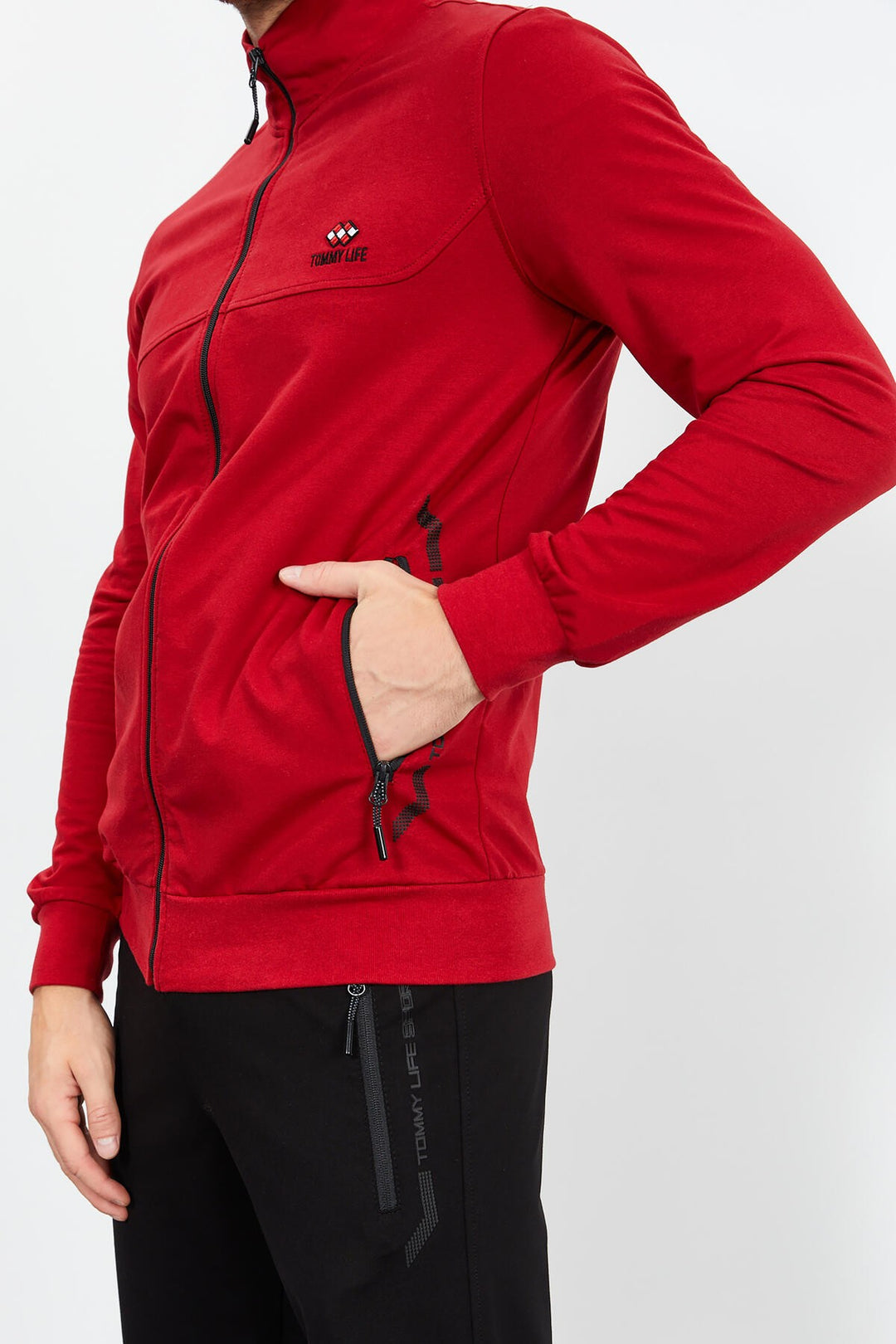 TMY Red - Black High Neck Zippered Standard Fit Classic Cuff Men's Tracksuit Set - 85152 - Capelle aan den IJssel
