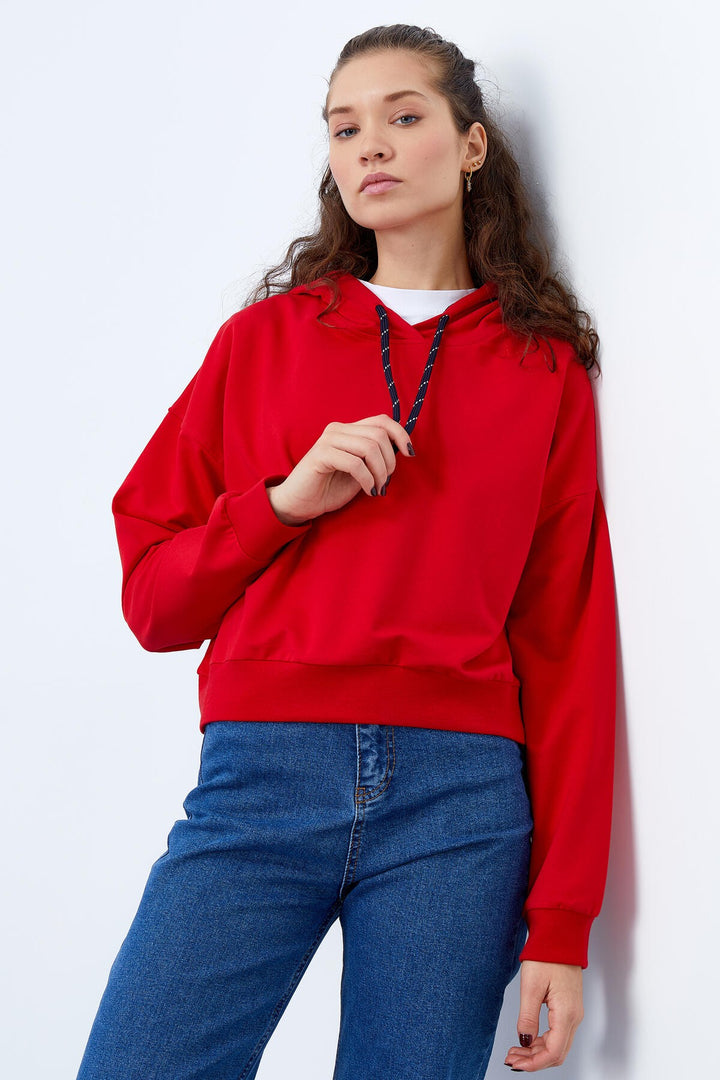 TMY Red Long Sleeve Comfort Fit Hooded Women's Sweatshirt - 97115 - Enschede