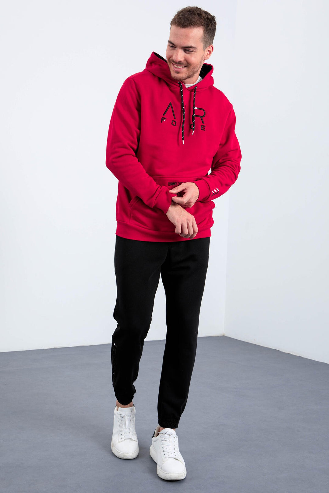 TMY Red Text Embroidered Standard Mold Hooded Men's Sweatshirt - 87838 - Lake Ridge