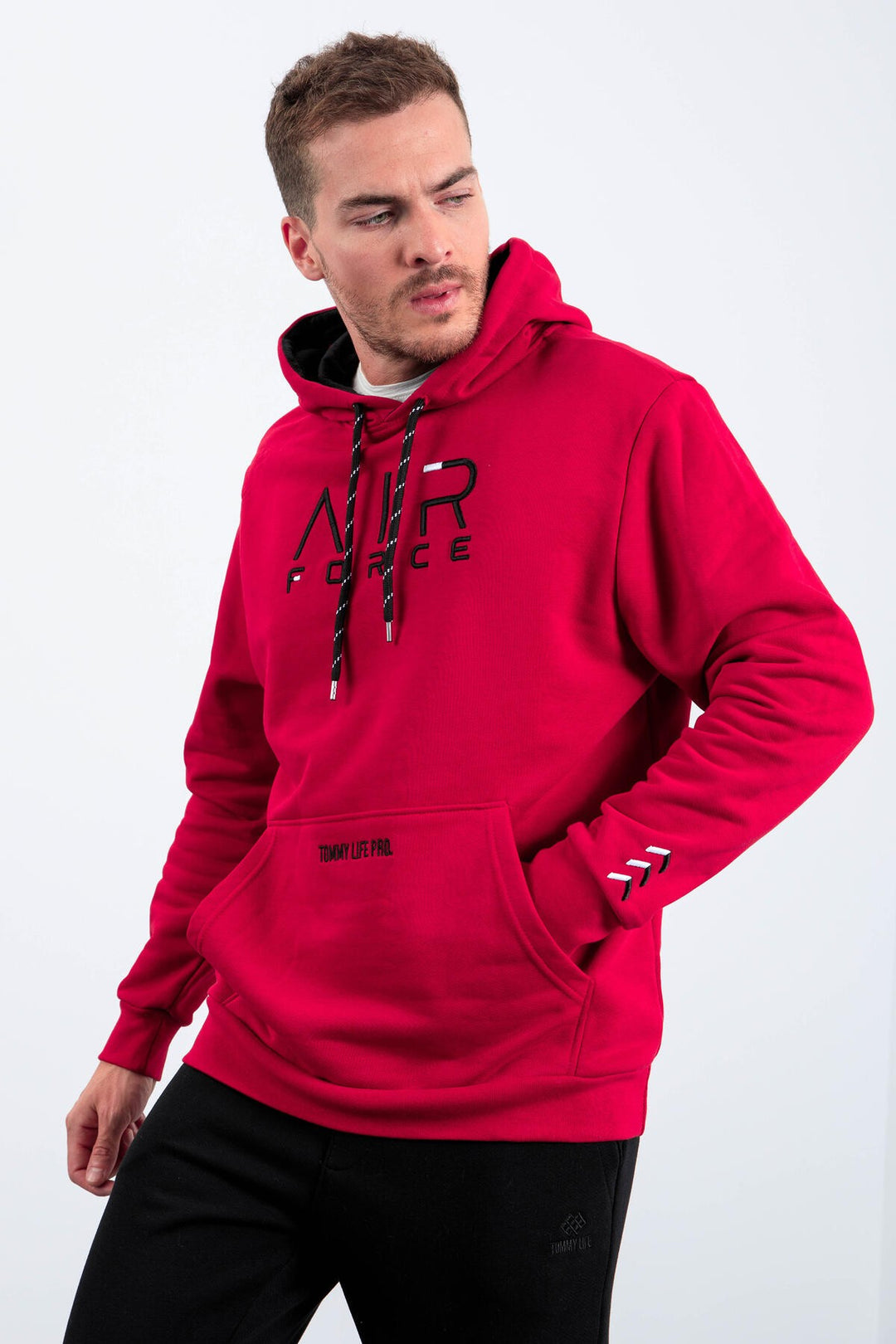 TMY Red Text Embroidered Standard Mold Hooded Men's Sweatshirt - 87838 - Lake Ridge