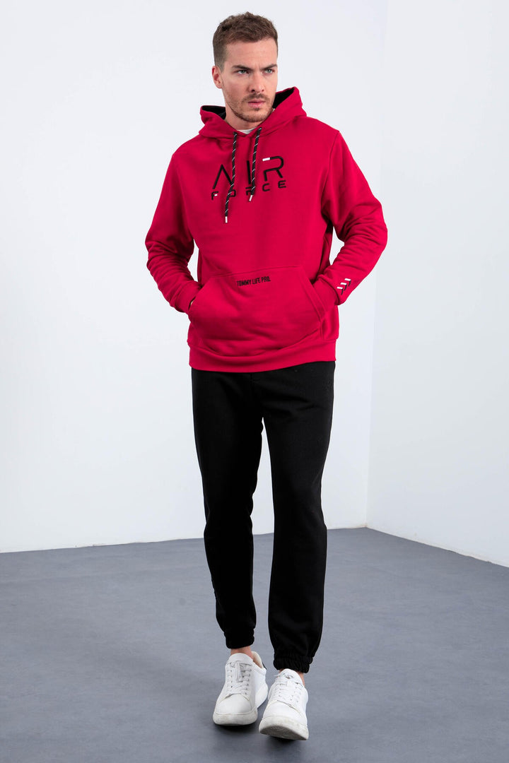 TMY Red Text Embroidered Standard Mold Hooded Men's Sweatshirt - 87838 - Lake Ridge