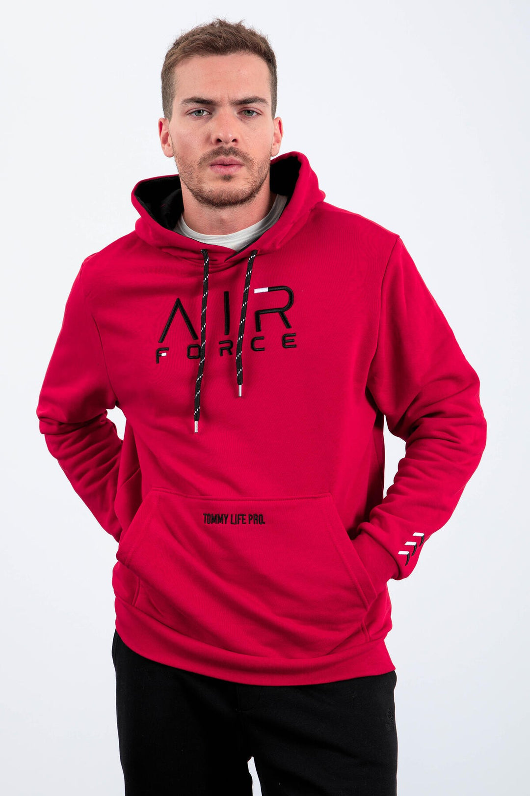 TMY Red Text Embroidered Standard Mold Hooded Men's Sweatshirt - 87838 - Lake Ridge