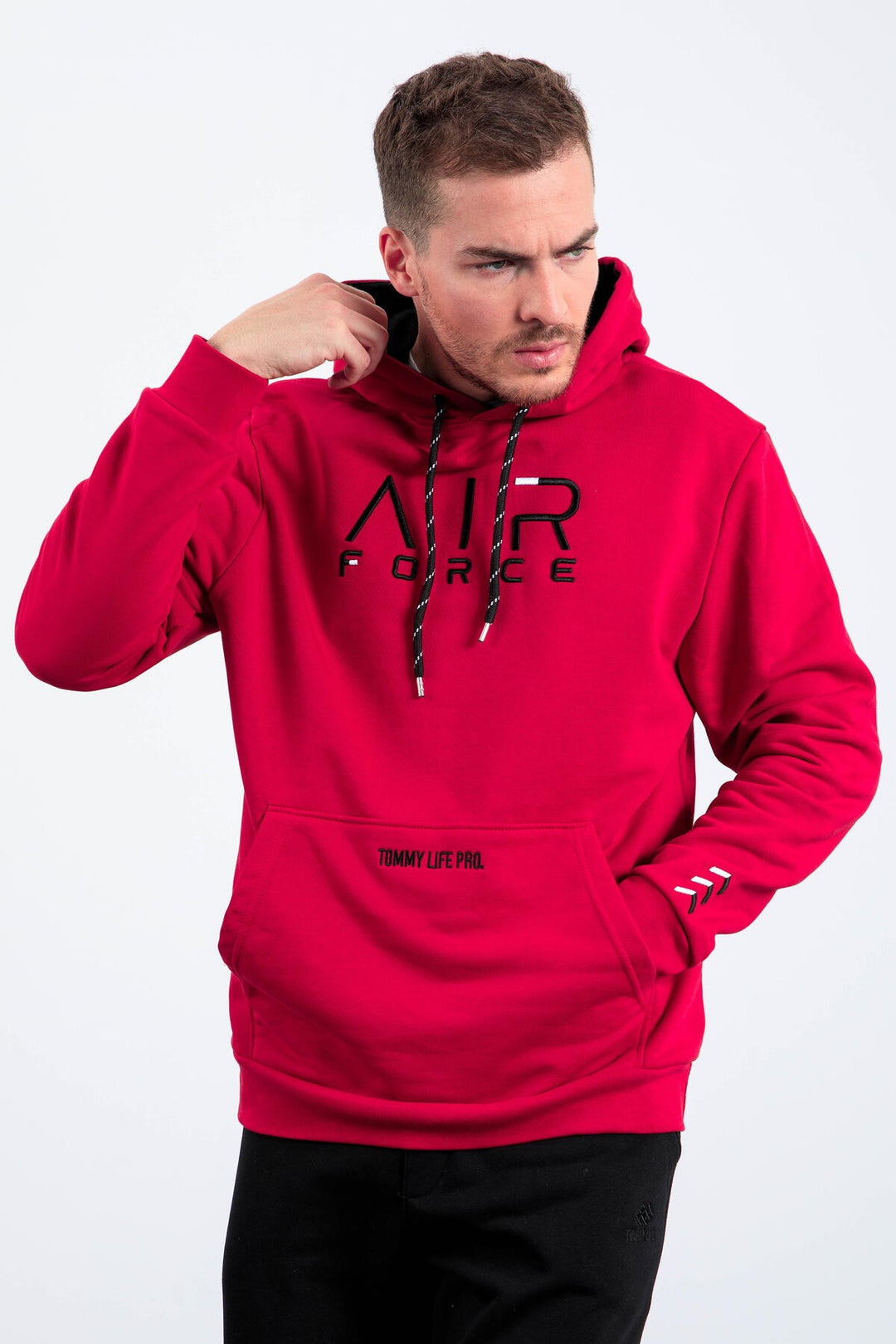 TMY Red Text Embroidered Standard Mold Hooded Men's Sweatshirt - 87838 - Lake Ridge