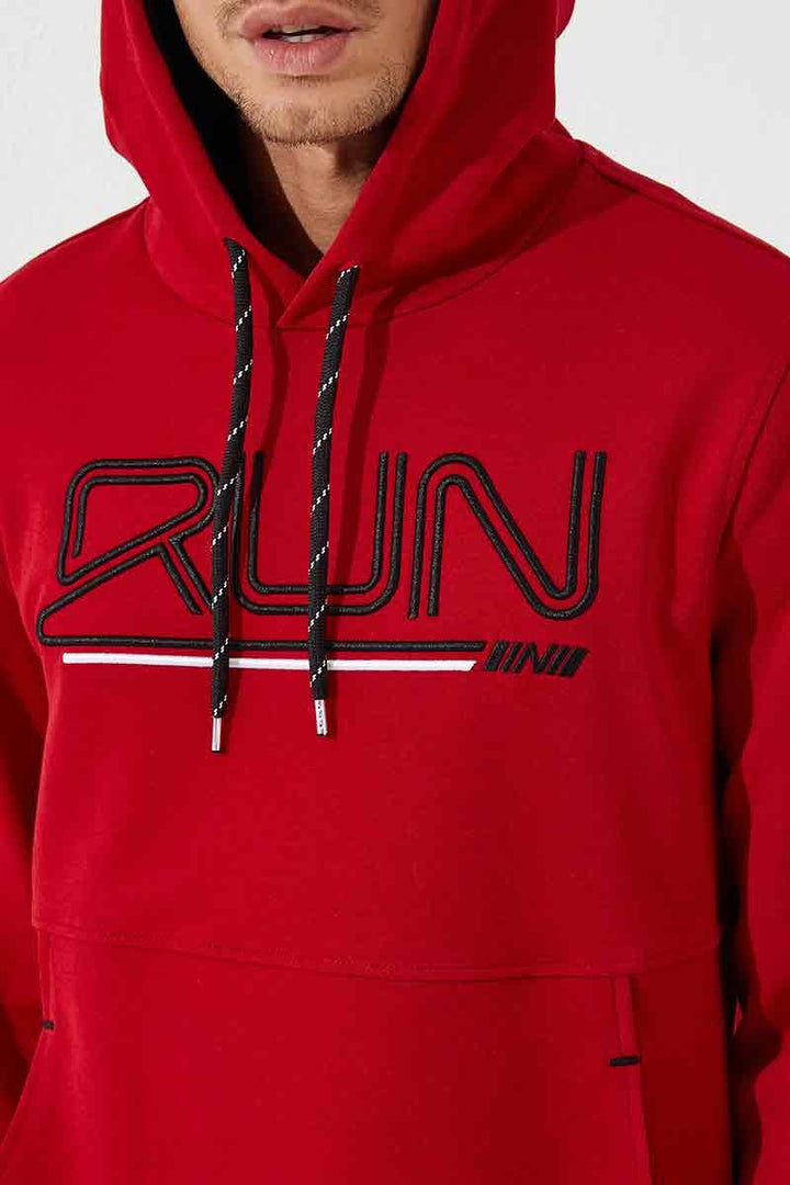 TMY Red Text Embroidered Standard Mold Hooded Men's Sweatshirt - 87887 - Panama City