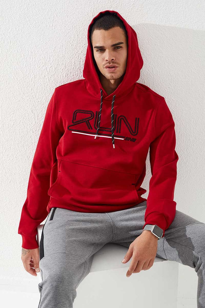 TMY Red Text Embroidered Standard Mold Hooded Men's Sweatshirt - 87887 - Panama City