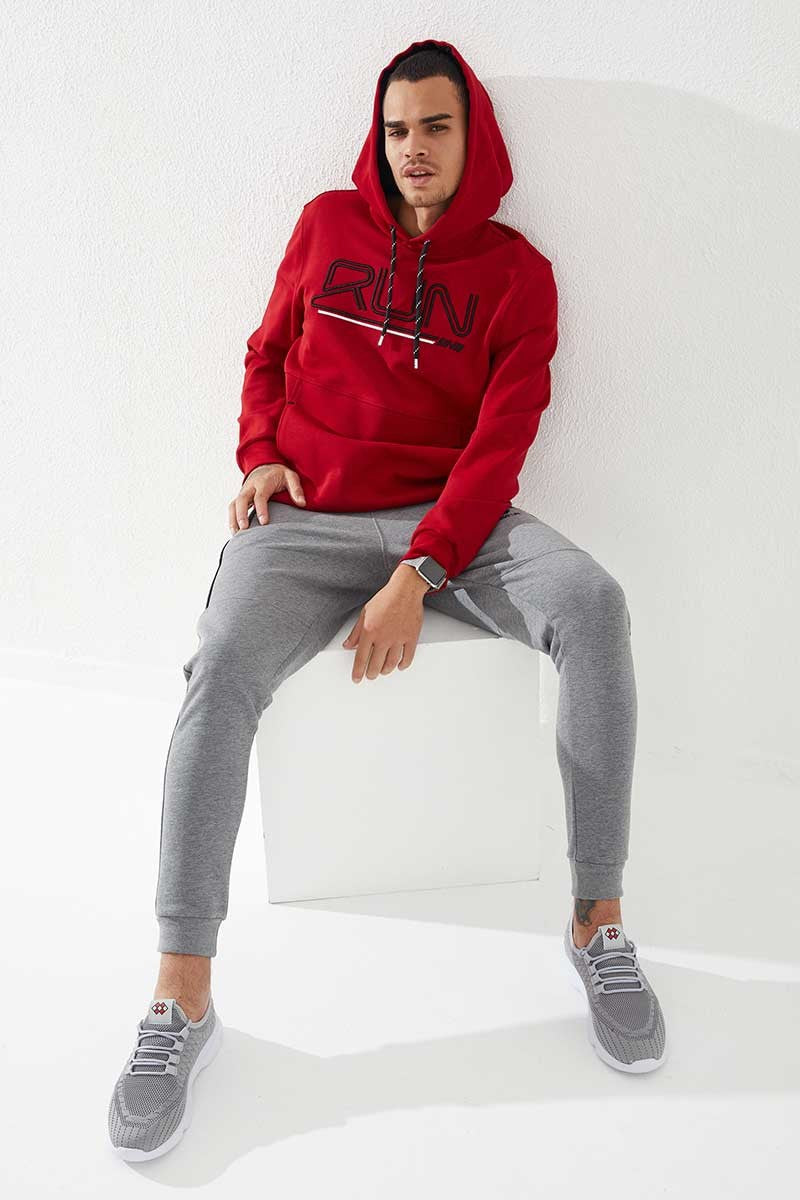TMY Red Text Embroidered Standard Mold Hooded Men's Sweatshirt - 87887 - Panama City