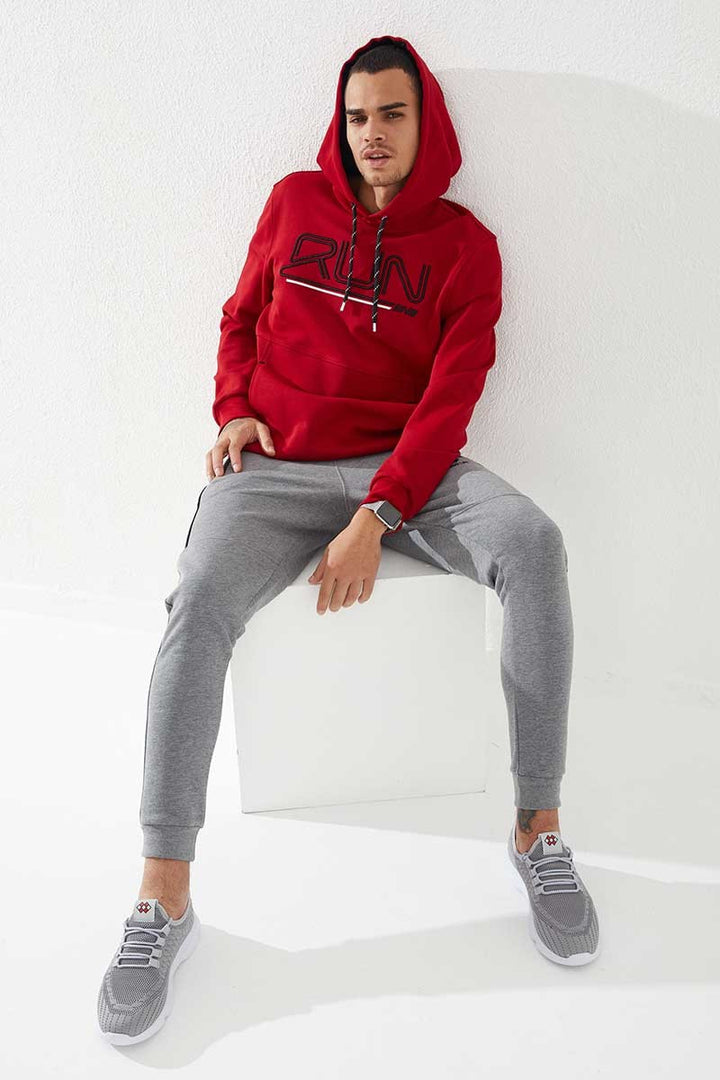 TMY Red Text Embroidered Standard Mold Hooded Men's Sweatshirt - 87887 - Panama City