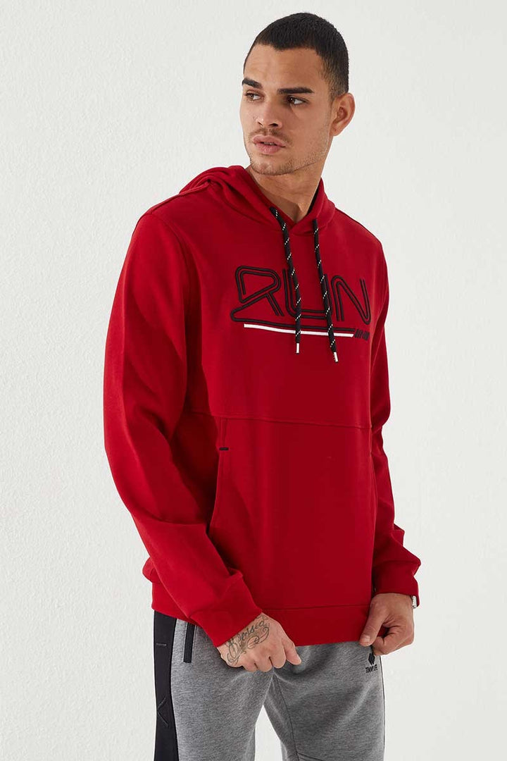 TMY Red Text Embroidered Standard Mold Hooded Men's Sweatshirt - 87887 - Panama City