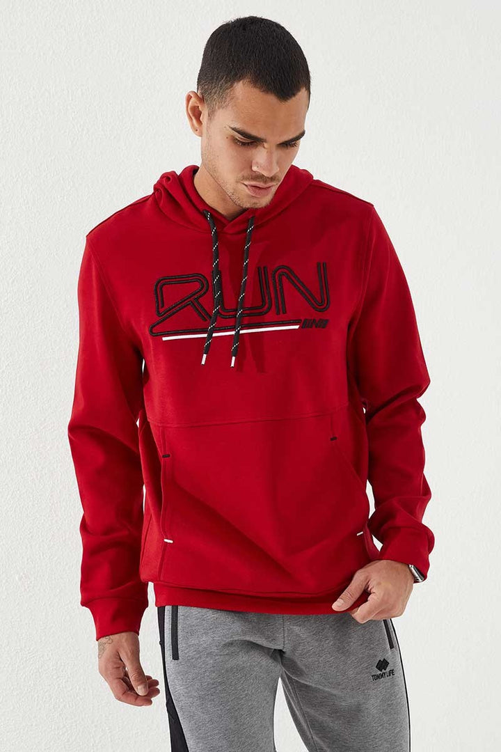TMY Red Text Embroidered Standard Mold Hooded Men's Sweatshirt - 87887 - Panama City