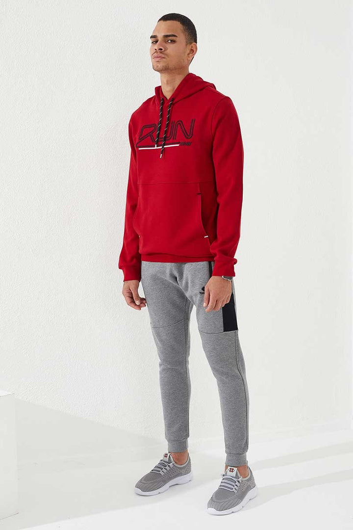 TMY Red Text Embroidered Standard Mold Hooded Men's Sweatshirt - 87887 - Panama City