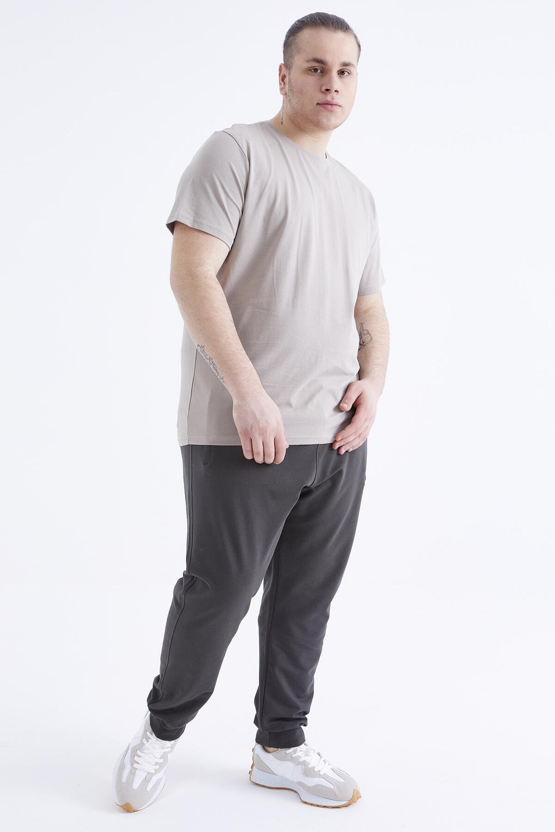 TMY Dark Beige Basic Short Sleeve Round Neck Plus Size Men's T-Shirt - 88072 - Santa Monica