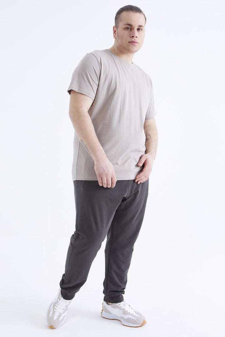 TMY Dark Beige Basic Short Sleeve Round Neck Plus Size Men's T-Shirt - 88072 - Santa Monica