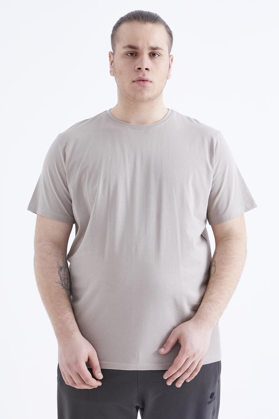 TMY Dark Beige Basic Short Sleeve Round Neck Plus Size Men's T-Shirt - 88072 - Santa Monica