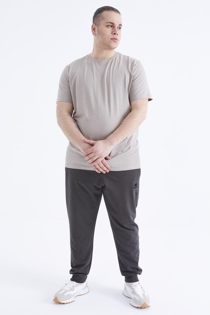 TMY Dark Beige Basic Short Sleeve Round Neck Plus Size Men's T-Shirt - 88072 - Santa Monica