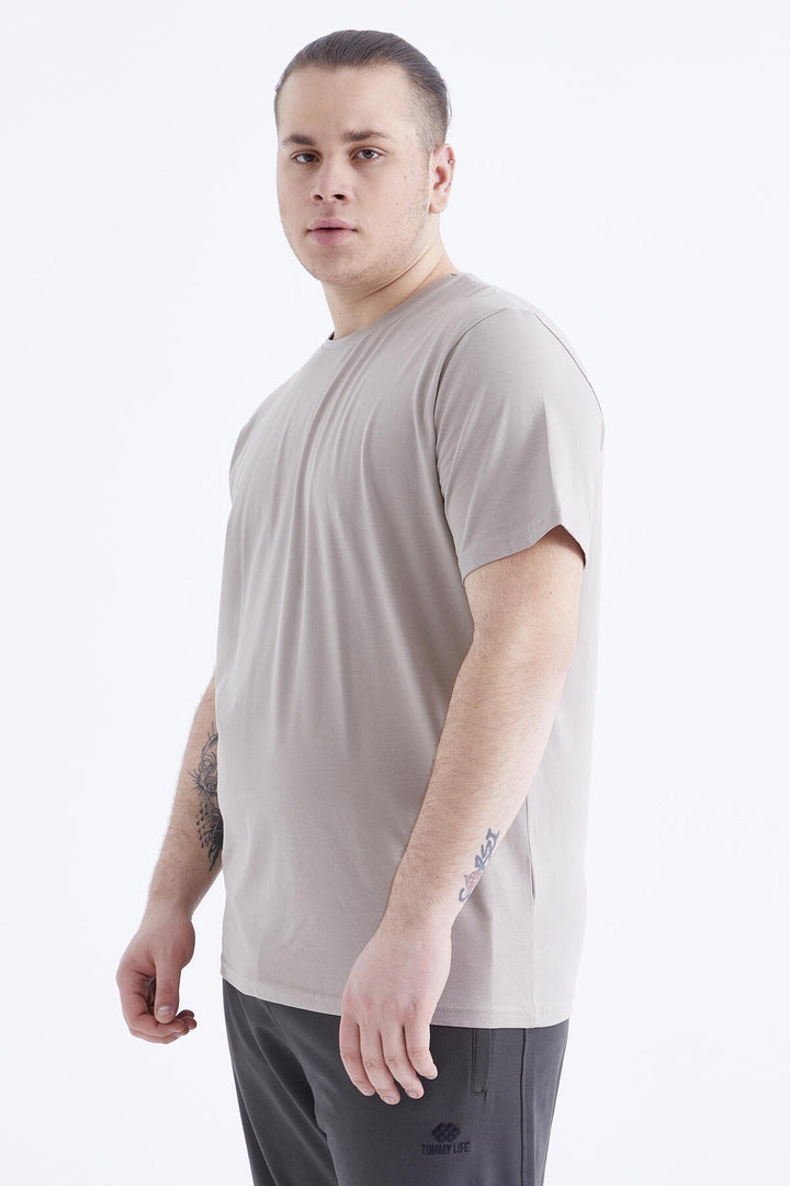 TMY Dark Beige Basic Short Sleeve Round Neck Plus Size Men's T-Shirt - 88072 - Santa Monica