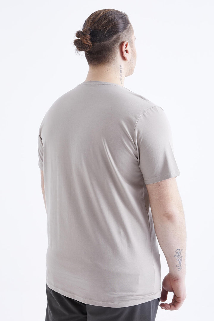 TMY Dark Beige Basic Short Sleeve Round Neck Plus Size Men's T-Shirt - 88072 - Santa Monica