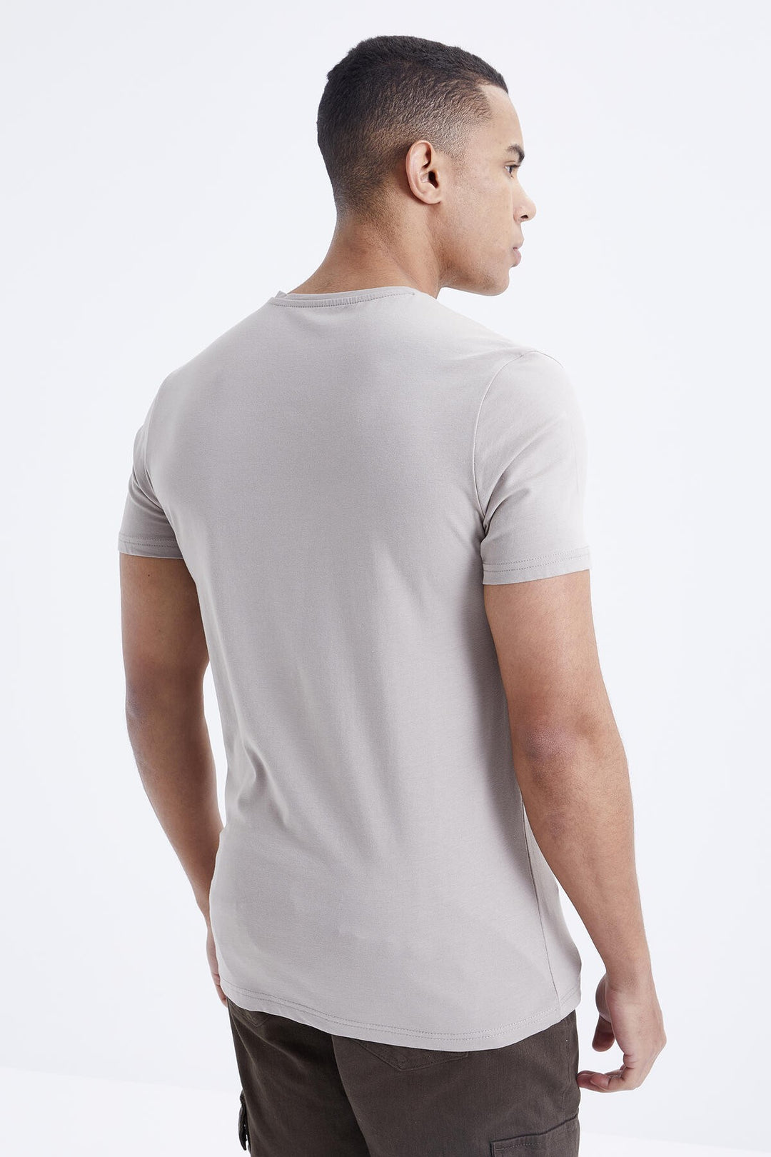 TMY Dark Beige Basic Short Sleeve Standard Fit V-Neck Men's T-Shirt - 87912 - Wimbledon
