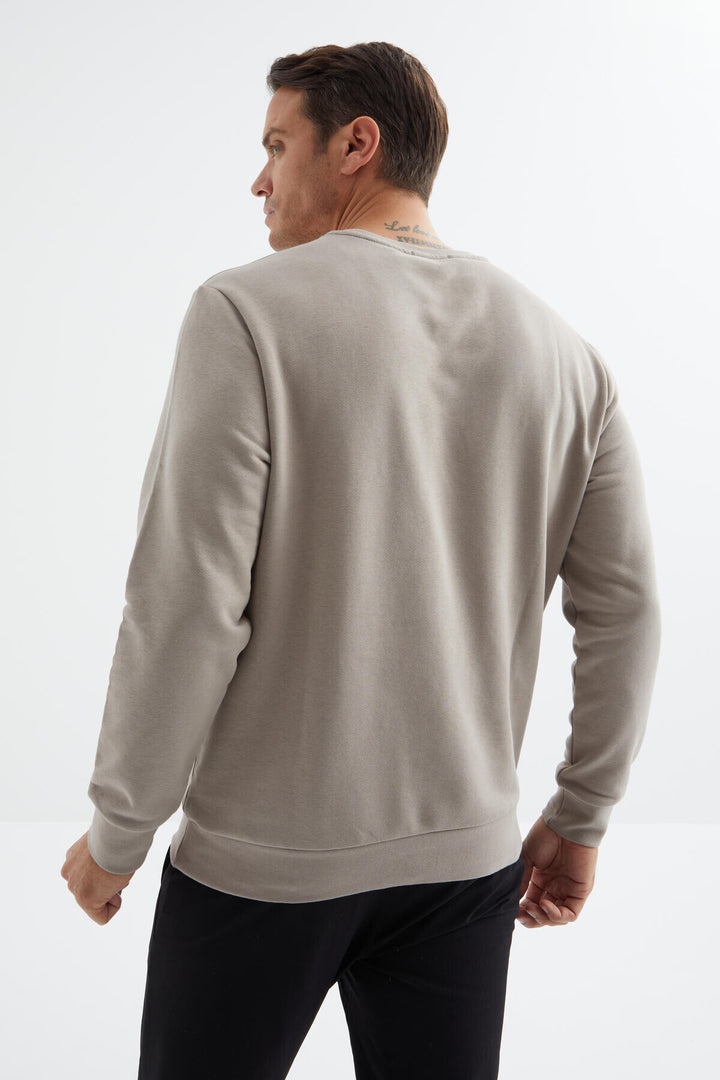 TMY Dark Beige Basic Round Neck Comfort Fit Men's Sweatshirt - 88053 - Münster