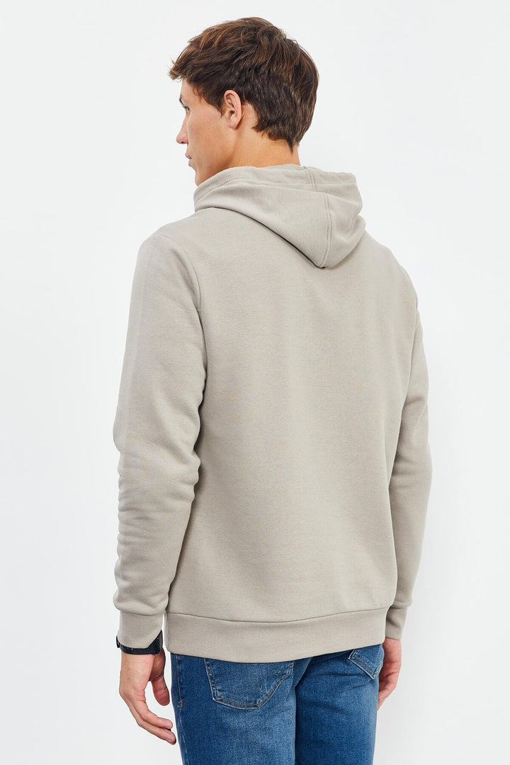 TMY Dark Beige Printed Hooded Kangaroo Pocket Comfortable Fit Men's Sweatshirt - 88019 - San Leandro