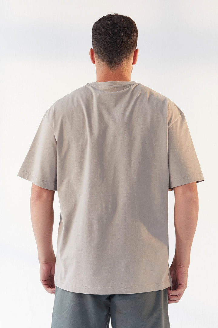 TMY Dark Beige Small Printed O Neck Men's Oversize T-Shirt - 87985 - Pátra