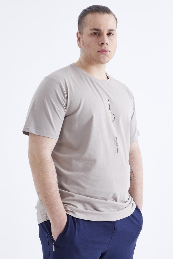 TMY Dark Beige Printed Round Neck Plus Size Men's T-shirt - 88075 - Carrollwood