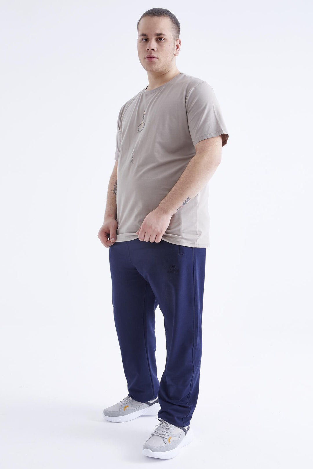 TMY Dark Beige Printed Round Neck Plus Size Men's T-shirt - 88075 - Carrollwood