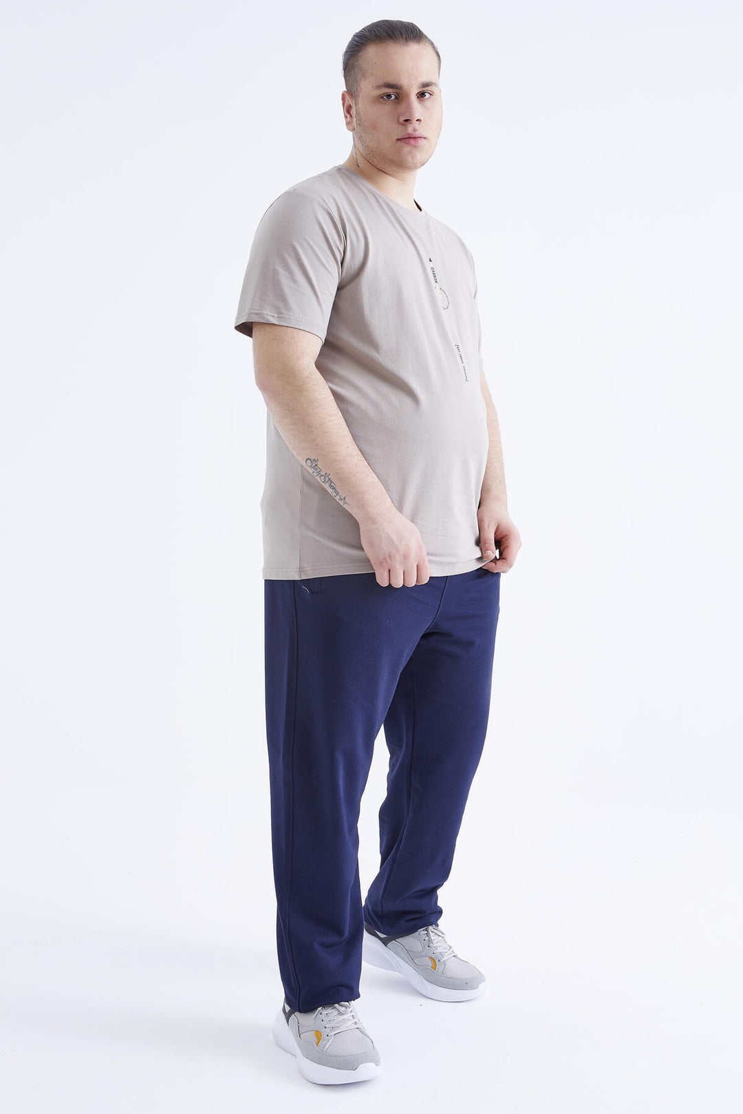 TMY Dark Beige Printed Round Neck Plus Size Men's T-shirt - 88075 - Carrollwood
