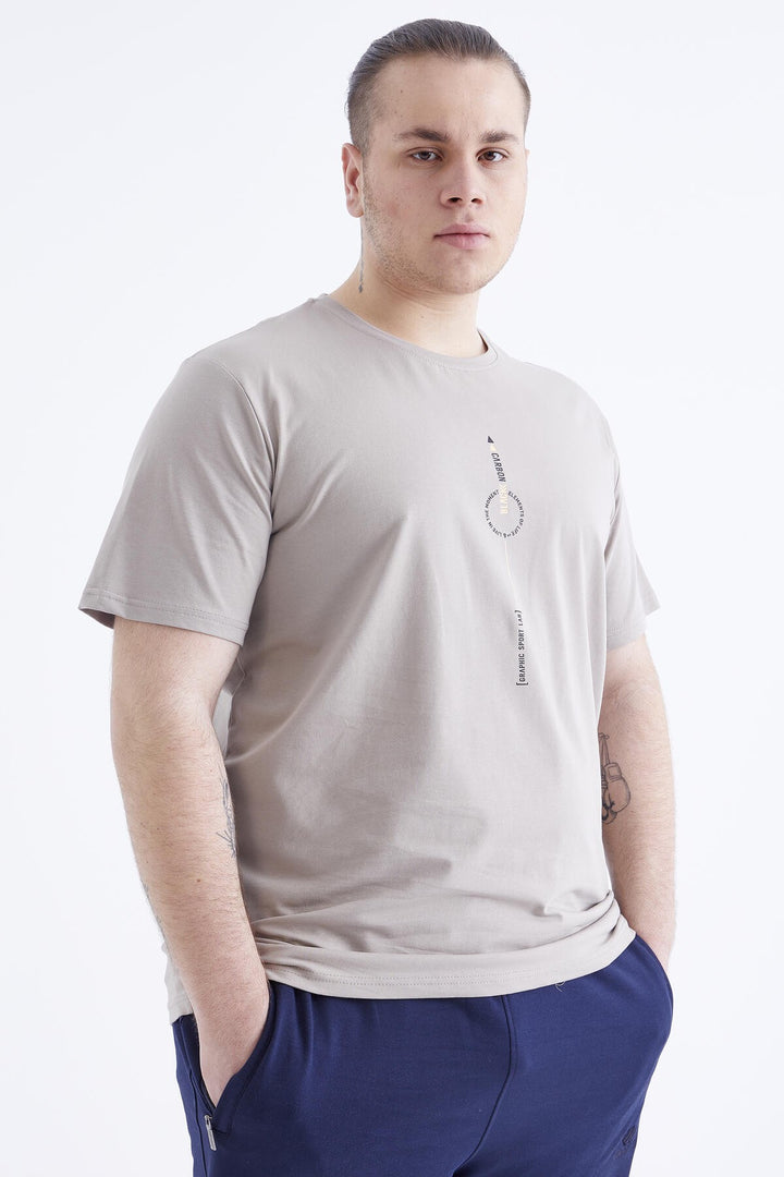 TMY Dark Beige Printed Round Neck Plus Size Men's T-shirt - 88075 - Carrollwood