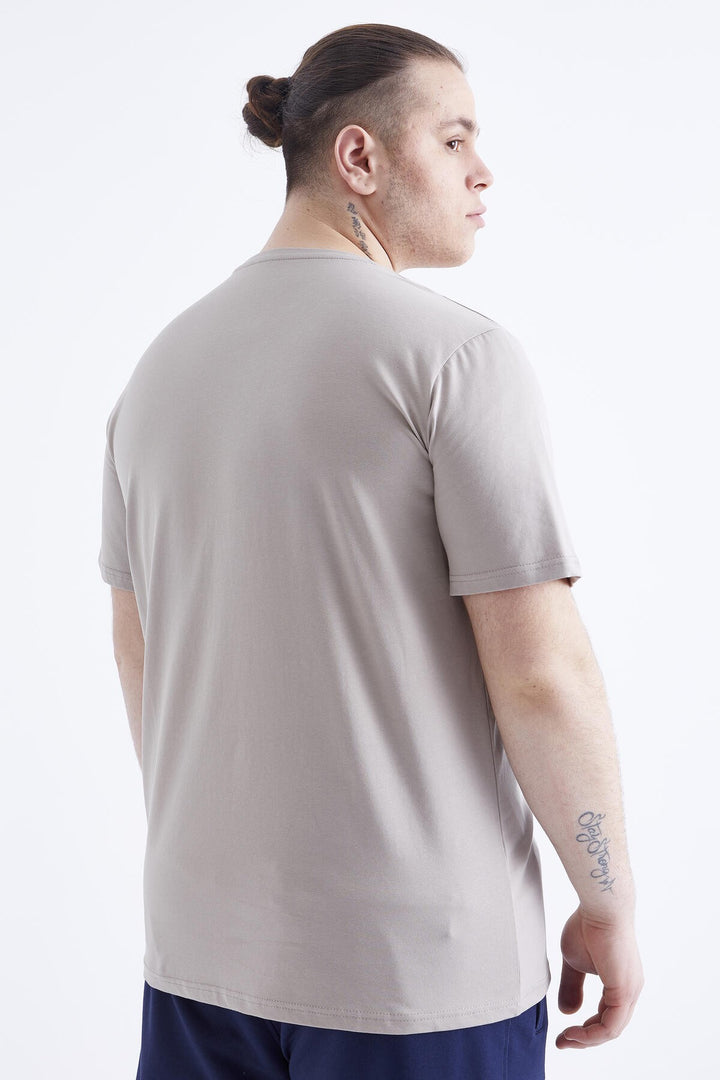 TMY Dark Beige Printed Round Neck Plus Size Men's T-shirt - 88075 - Carrollwood