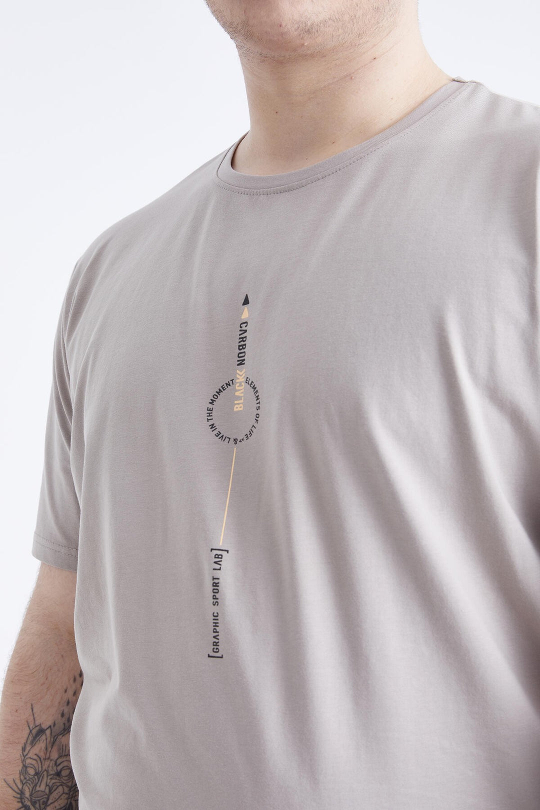 TMY Dark Beige Printed Round Neck Plus Size Men's T-shirt - 88075 - Carrollwood