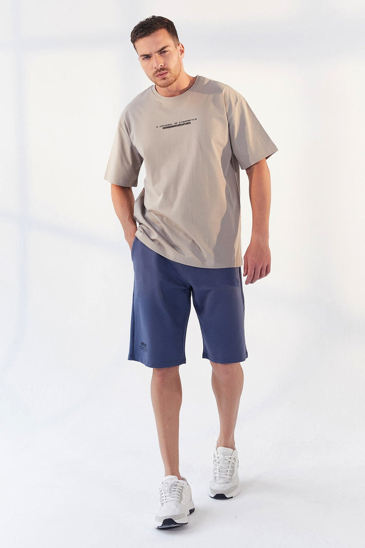 TMY Dark Beige Printed O Neck Men's Oversize T-Shirt - 87984 - Spartanburg