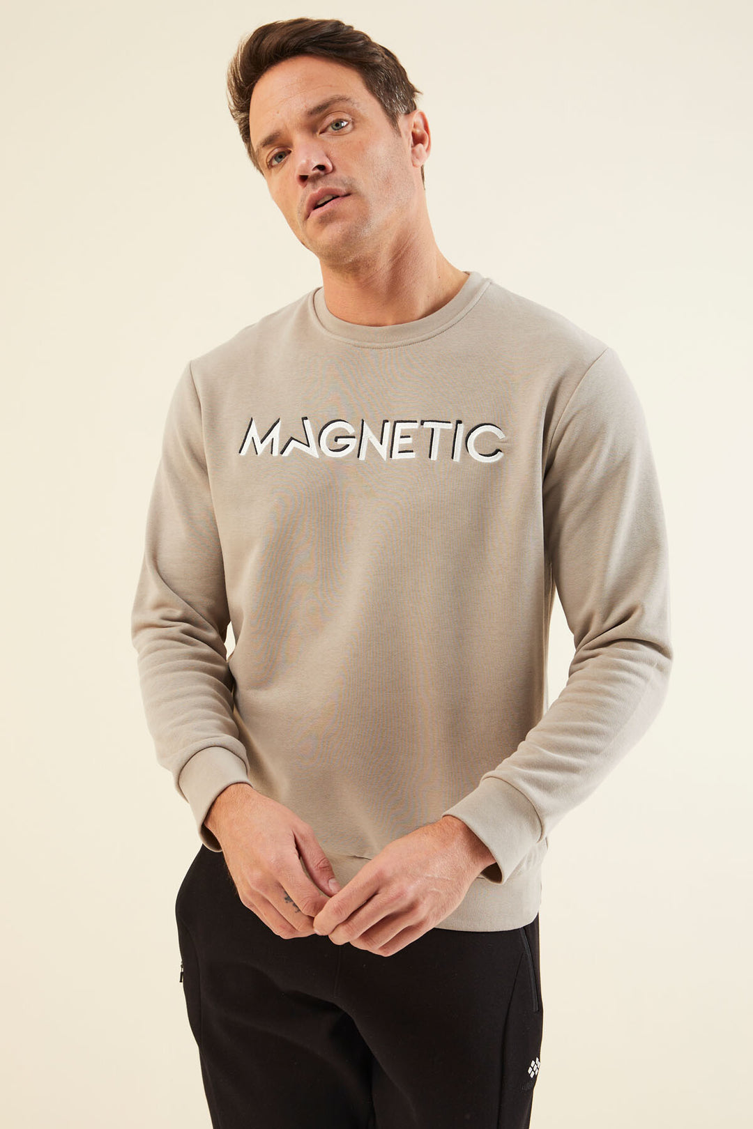 TMY Dark Beige Crew Neck Comfort Fit Men's Sweatshirt with Embroidered Writing - 88020 - Port Coquitlam