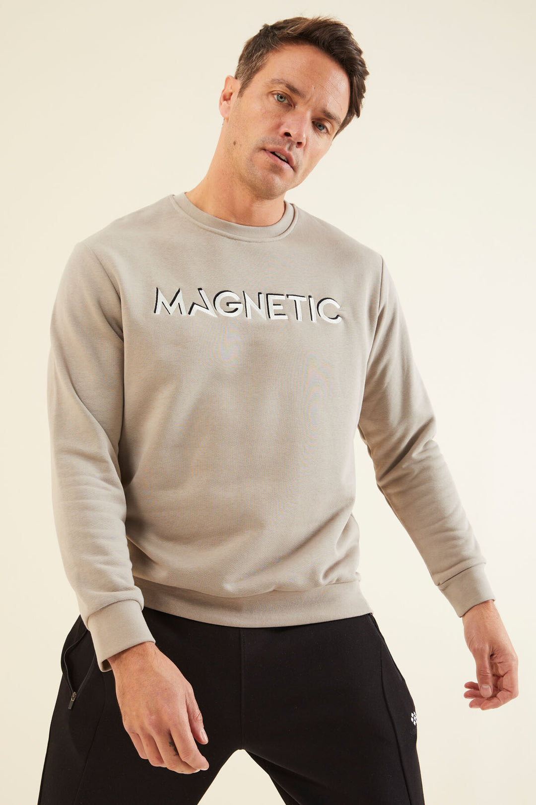 TMY Dark Beige Crew Neck Comfort Fit Men's Sweatshirt with Embroidered Writing - 88020 - Port Coquitlam
