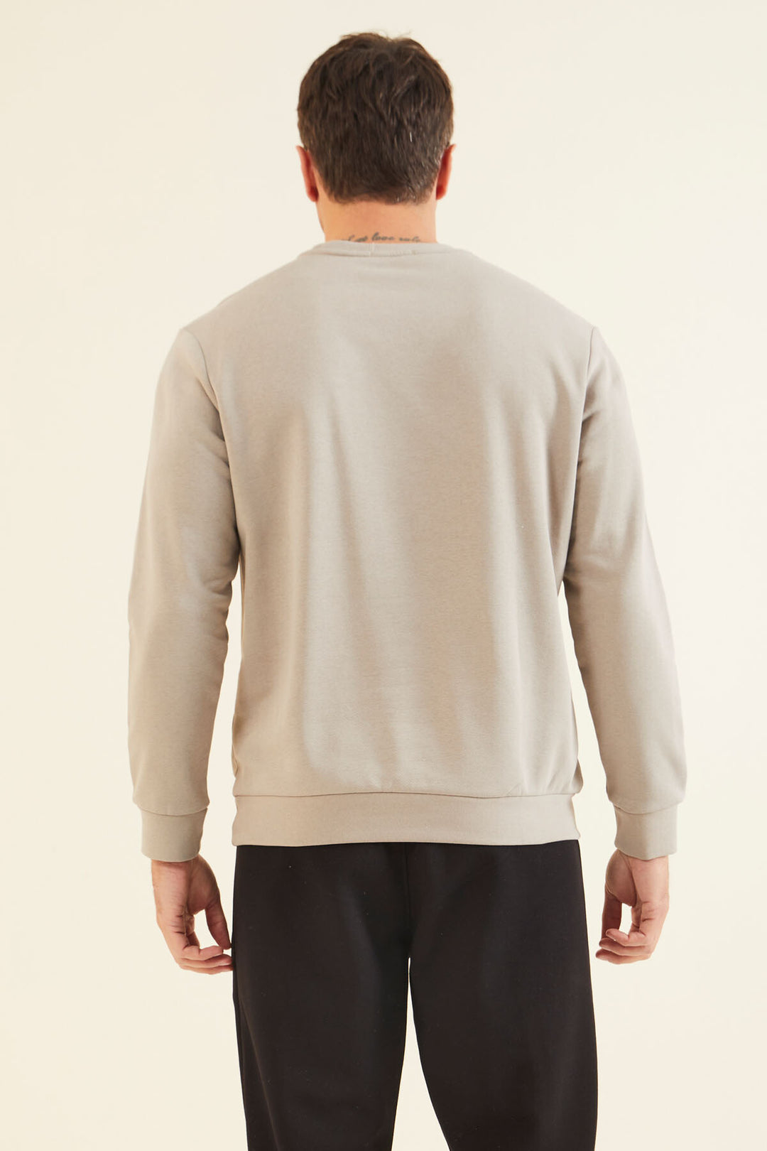 TMY Dark Beige Crew Neck Comfort Fit Men's Sweatshirt with Embroidered Writing - 88020 - Port Coquitlam