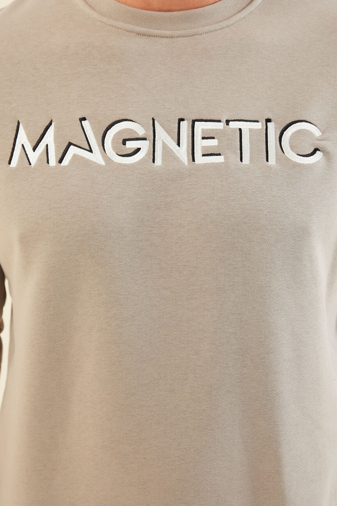 TMY Dark Beige Crew Neck Comfort Fit Men's Sweatshirt with Embroidered Writing - 88020 - Port Coquitlam
